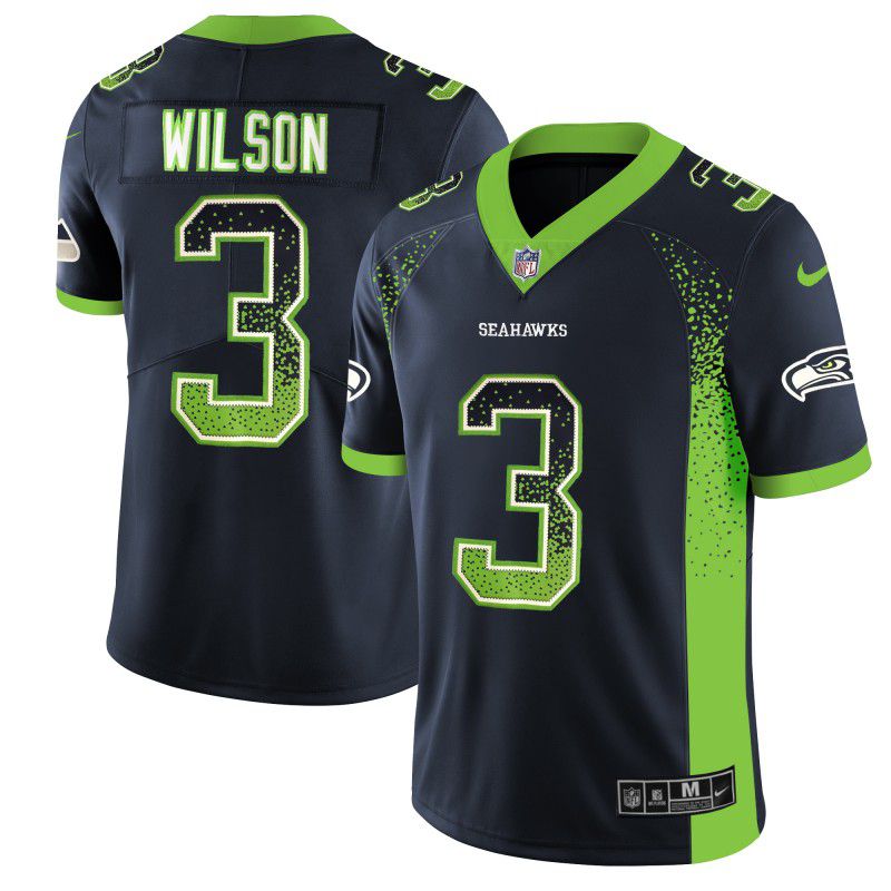 Men Seattle Seahawks #3 Wilson Blue Drift Fashion Color Rush Limited NFL Jerseys->seattle seahawks->NFL Jersey